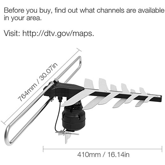 HDTV Antenna with 80 Mile Range, Remote Control with 360 Degree Rotating Head - Picture 2 of 7